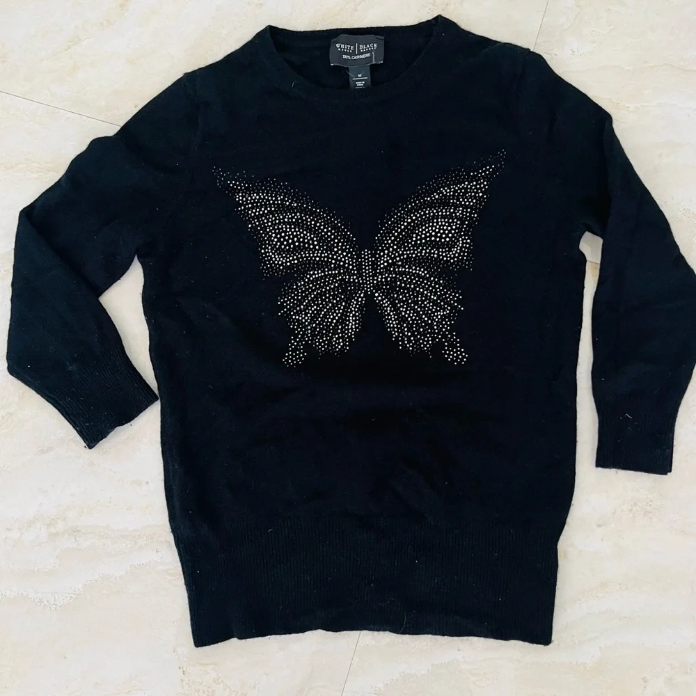 White House Black Market Cashmere Rhinestone Butterfly Sweater